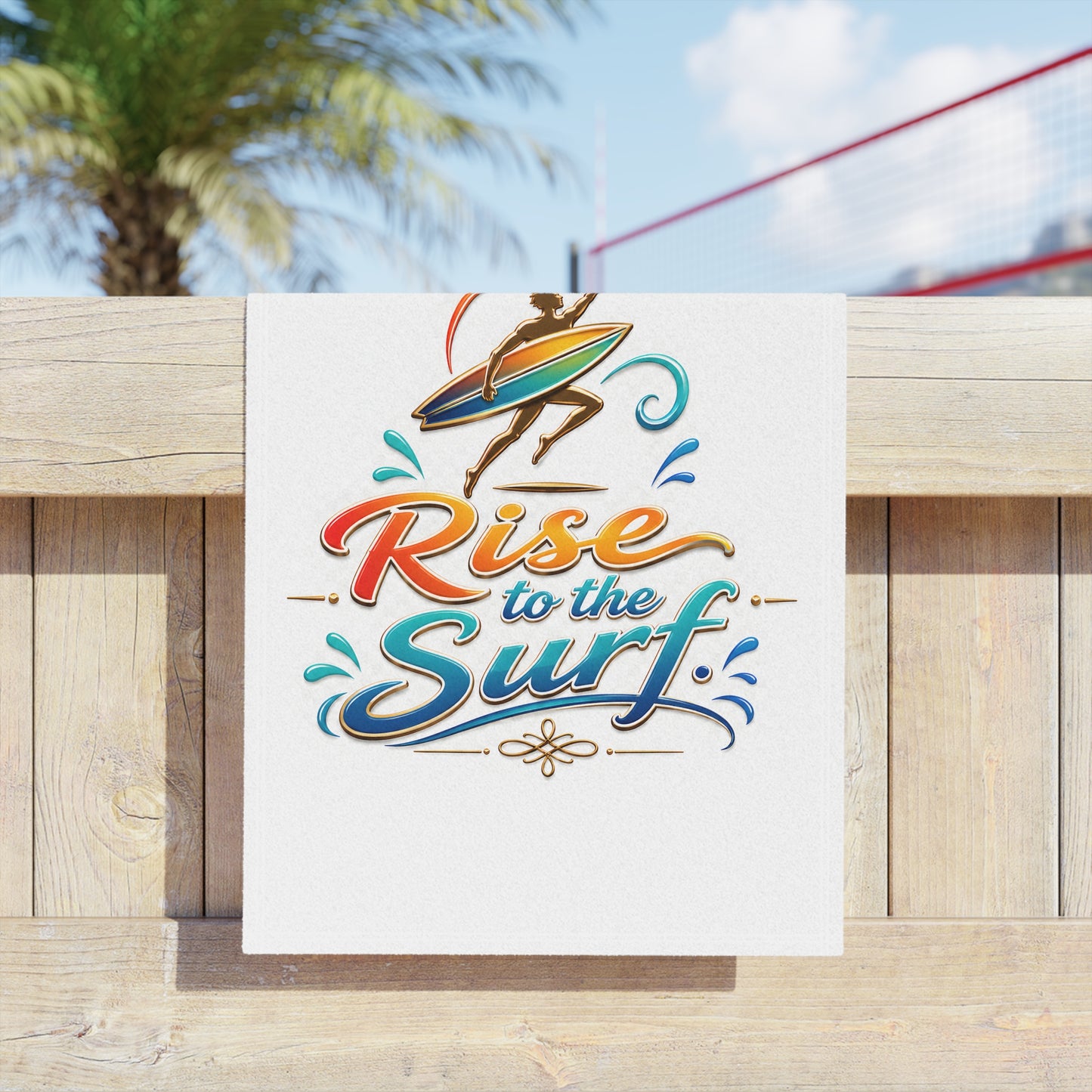 Rise to the Surf Beach Towel — Colorful Surfing Graphic Beach Towel